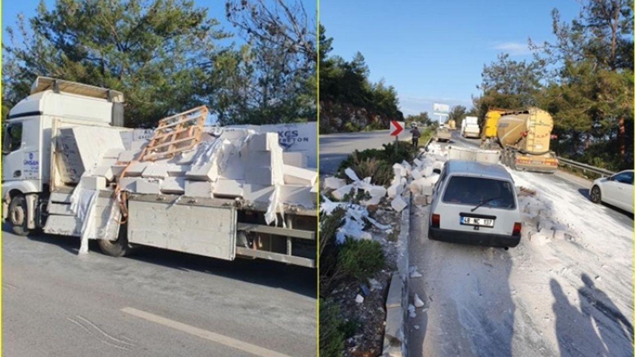 Bodrum'da Seyir Halindeki Tırın Kasasından Yola Düşen Gaz Betonlar Kazaya Neden Oldu