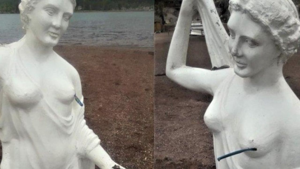 Marmaris'teki Kızkumu’nu Simgeleyen Heykele Saldırıda Bulunuldu
