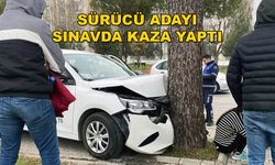 MENTEŞE'DE DİREKSİYON SINAVINA GİREN ADAY SÜRÜCÜ KAZA YAPTI
