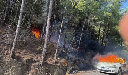 Ortaca’da araçta başlayan yangın ormana sıçradı!